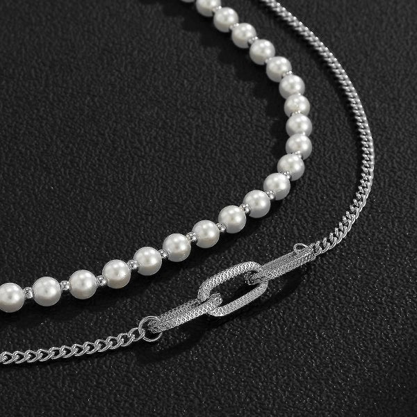 Hip Hop Retro Imitation Pearl Men's Necklace, White K Set 2564,,aespa Carousel 2