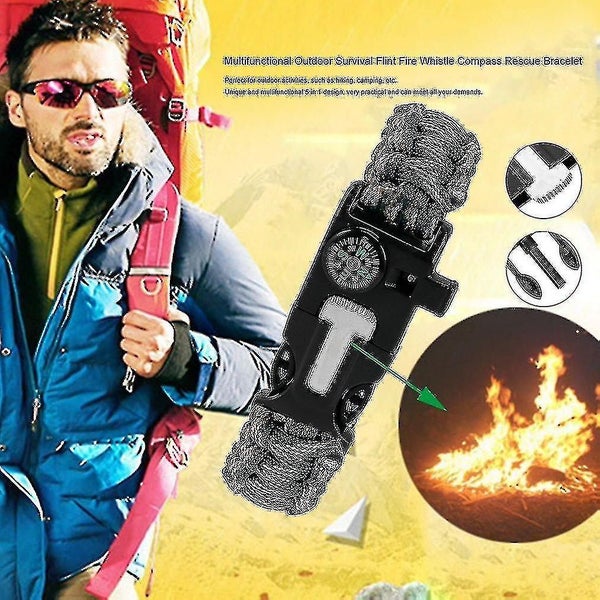 Multifunctional Outdoor Survival Flint Fire Whistle Compass Rescue Bracelet Carousel 2