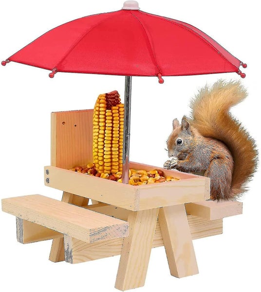 Squirrel Feeding Table Animal Wooden Corn Cob Holder Feeder Outdoor Squirrel Fee Carousel 1
