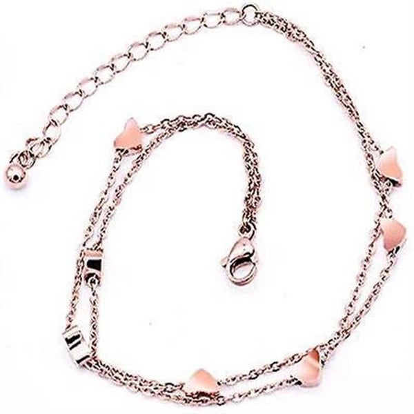 Rose Gold Women's Anklet, With Hearts And Stars, Double Chain For Women And Girl Carousel 1