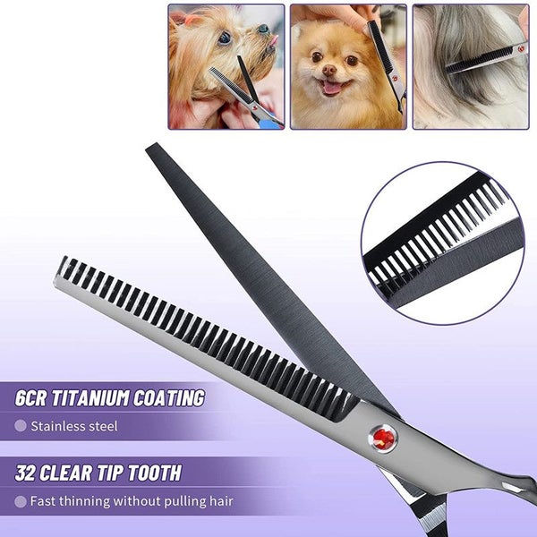 Dog Grooming Scissors Kit Pet Grooming Shears Hair Trimming Curved Thinning Comb Carousel 2