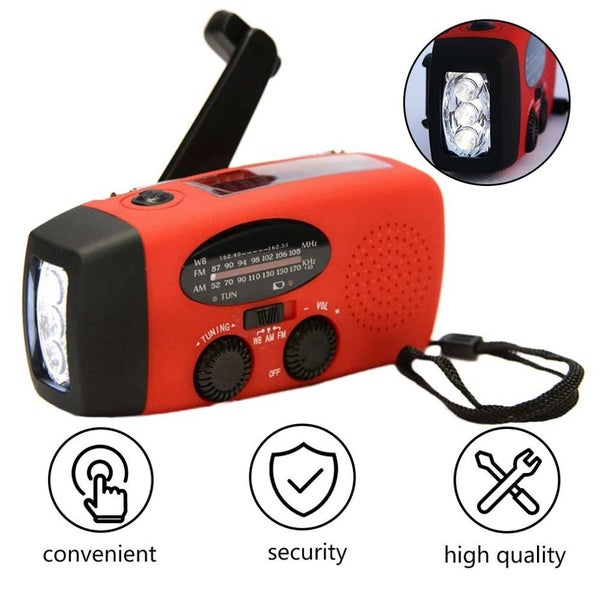 Emergency Charger Flashlight Hand Generator Wind up Solar Dynamo FM/AM Radio Carousel 7