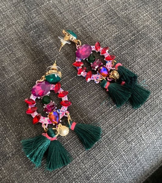 New long crystal earrings green red pink statement tassel prom wedding cocktail Carousel 4