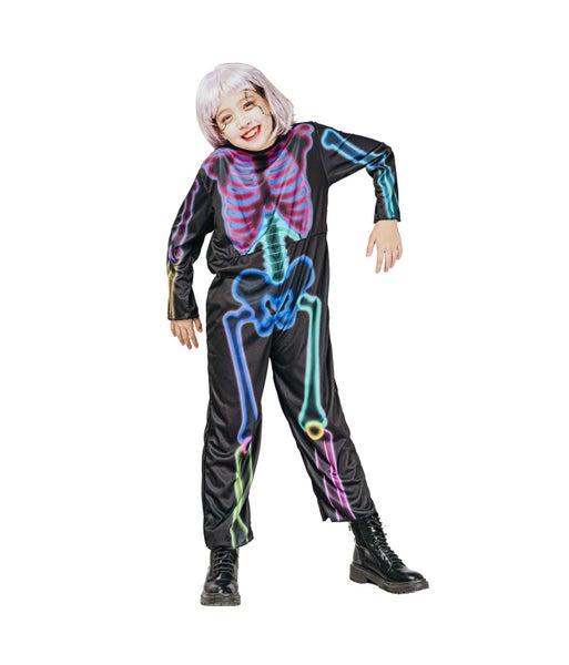HALLOWEEN NEON SKELETON COSTUME GIRLS ASSORTED SIZES Carousel 1
