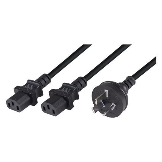 2M Y Power Cord. 3-Pin Plug to 2x IEC C13 Female Connectors 10A SAA 0.75mm Cpre Carousel 1
