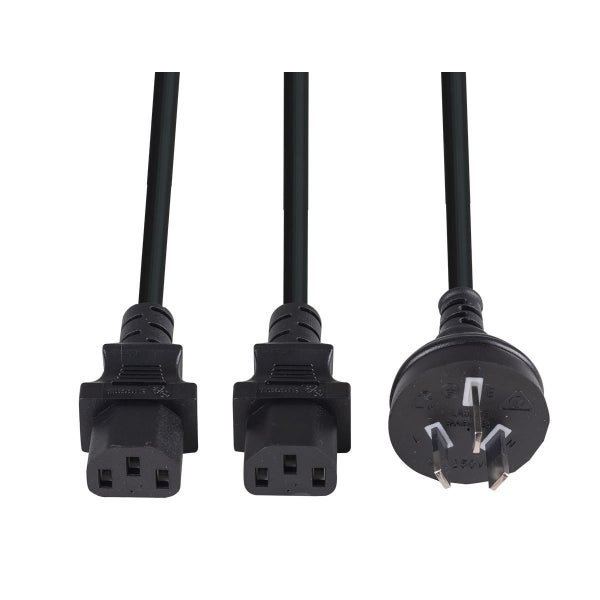 2M Y Power Cord. 3-Pin Plug to 2x IEC C13 Female Connectors 10A SAA 0.75mm Cpre Carousel 2