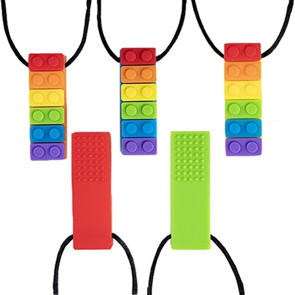 Sensory Chew Necklace Brick Chewy Kids Silicone Biting Pencil Topper Teether Toy Carousel 1