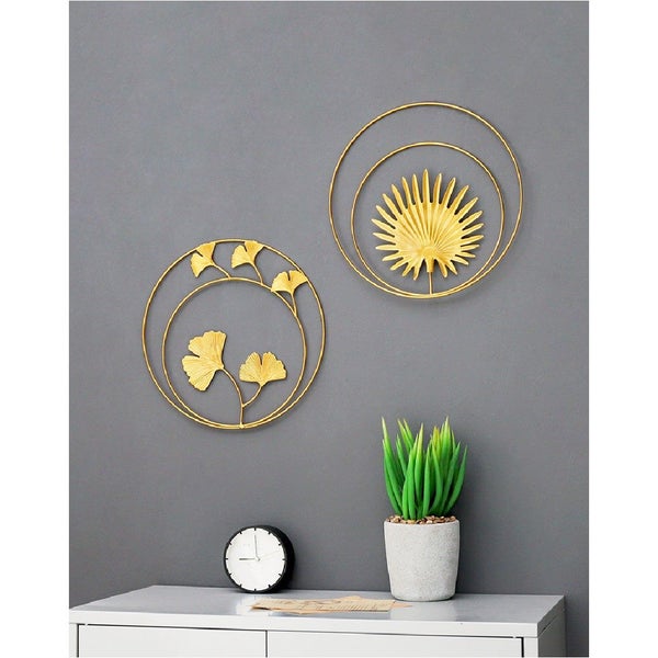 NEW new 2Pcs Gold Metal Palm Leaf Wall Sculptures Home Ornament *Clearance* Carousel 2