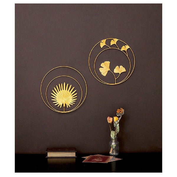 NEW new 2Pcs Gold Metal Palm Leaf Wall Sculptures Home Ornament *Clearance* Carousel 1