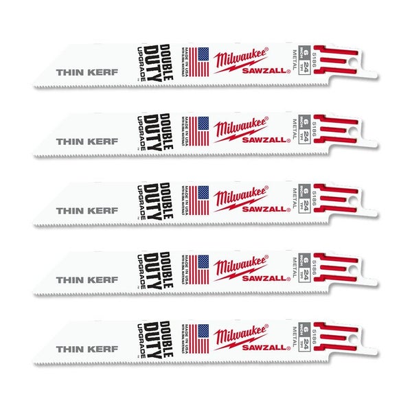 Milwaukee 48005186 5PCS Thin Kerf Metal 150mm 24 TPI Reciprocating Saw Blade Set Carousel 1