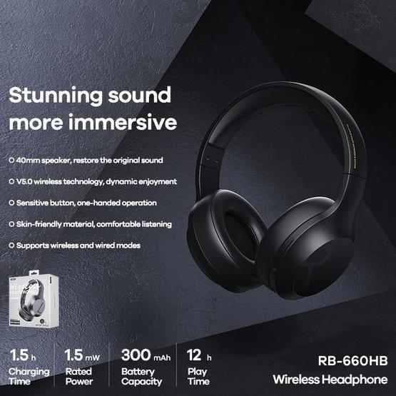 REMAX RB-660HB STEREO WIRELESS BLUETOOTH HEADSET WITH 3.5MM AUDIO CABLE Carousel 2