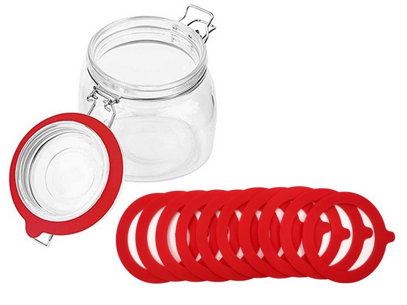10Pcs Replacement Silicone Gasket Leak Proof Seal Ring for Mason Jar Lids Red Carousel 1