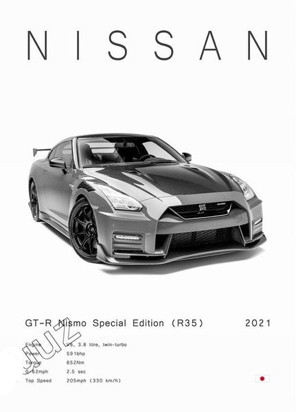 Nissan GT-R Nismo R35 Greyscale A3 Poster Carousel 1