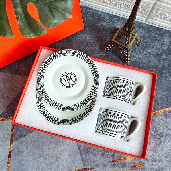 Luxurious Tea Cup Set of 2 Vintage Art Bone China Ceramic Tea Coffee Carousel 1