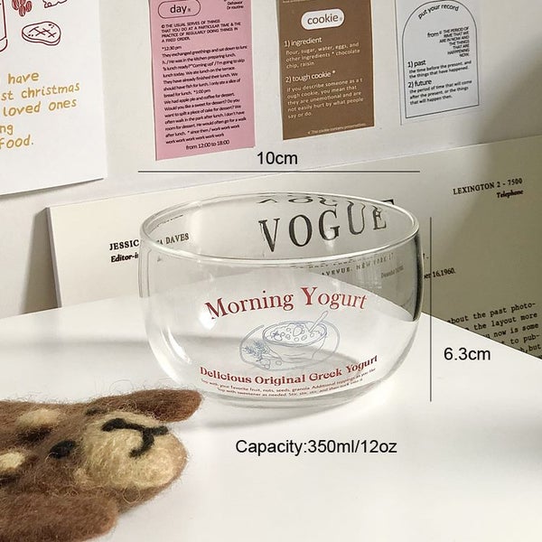 Wudruncy Glass Bowl Letter Pattern Glass Yogurt Cup 12oz/350ml Cereal Carousel 1
