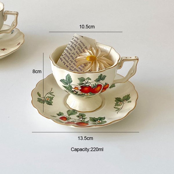 French Vintage Porcelain Strawberry Cup And Saucer British Court Carousel 1