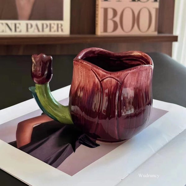 Wudruncy Korean Hand-painted Tulip Cup Embossed Mug Girl Heart Carousel 1