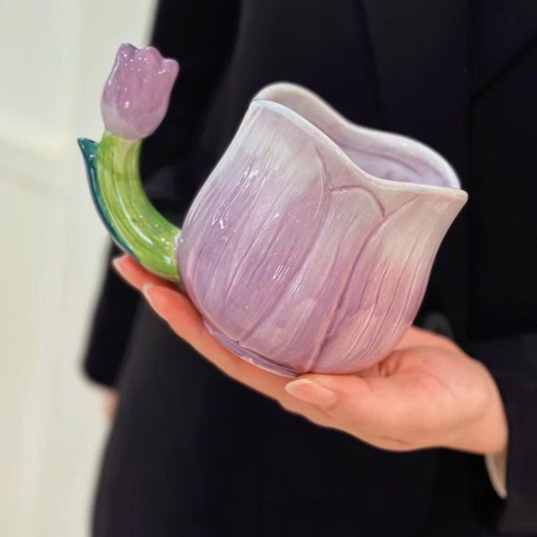 Wudruncy Korean Hand-painted Tulip Cup Embossed Mug Girl Heart Carousel 2