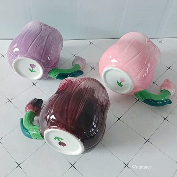 Wudruncy Korean Hand-painted Tulip Cup Embossed Mug Girl Heart Carousel 6