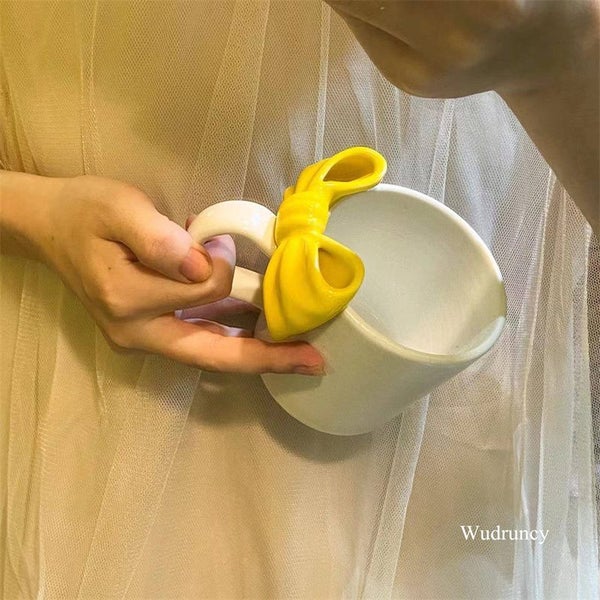 Wudruncy Nordic Ins Mug Hand-painted Bow Ceramic Coffee Cup Delicate Carousel 7
