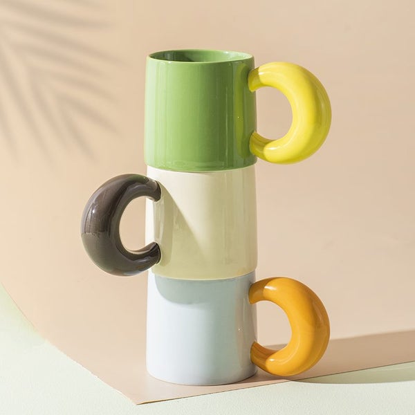 Wudruncy Nordic Contrast Color Curved Moon Cup Coffee Ceramic Mug Carousel 2
