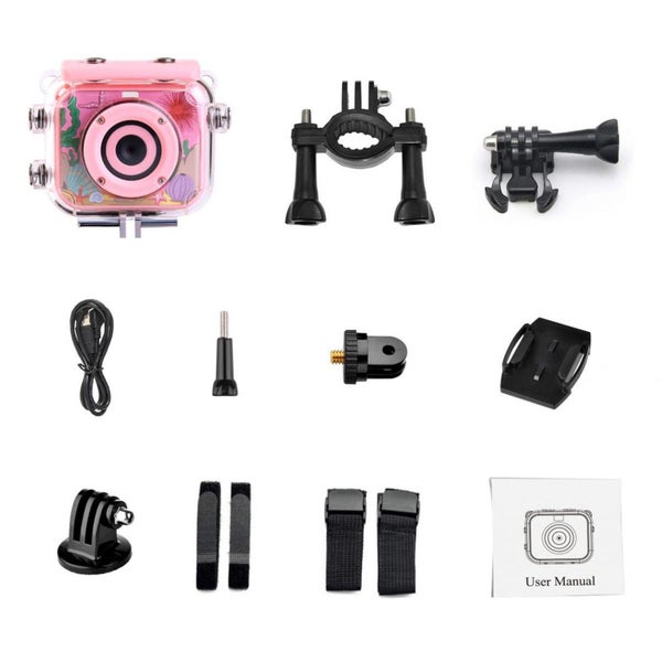TODO 1080p FHD Kids Action Sports Camera 30M Waterproof 2" LCD Action Cam - Pink Carousel 6