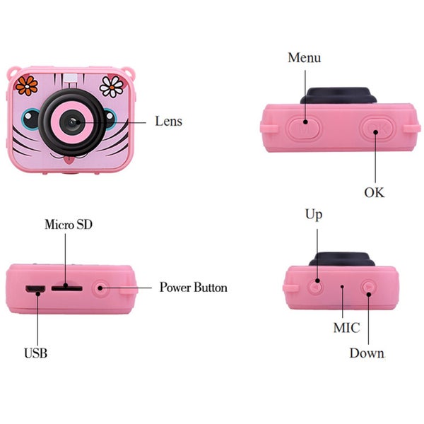 TODO 1080p FHD Kids Action Camera 30M Waterproof 2" LCD Action Cam - Pink Carousel 5
