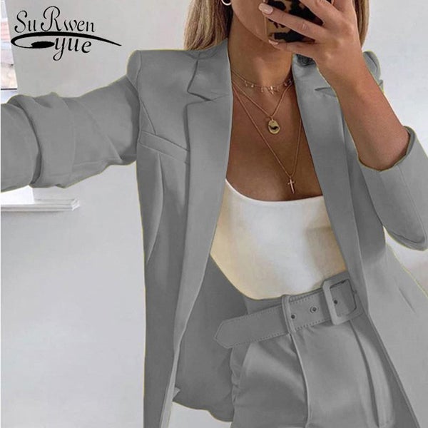 autumn and winter solid color lapel slim office lady cardigan Carousel 2