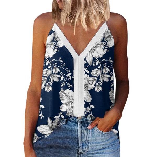 Summer V Neck Sleeveless Blouse for Woman New Fashion Printing Carousel 1