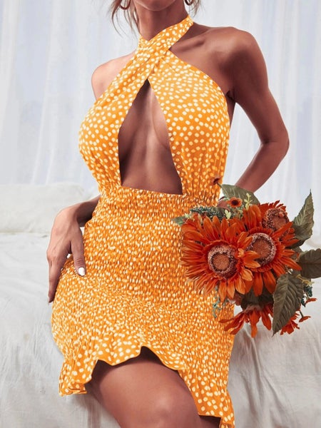 wsevypo Backless Tie Up Short Wrap Bodycon Sundress Women Sexy Cross Carousel 2