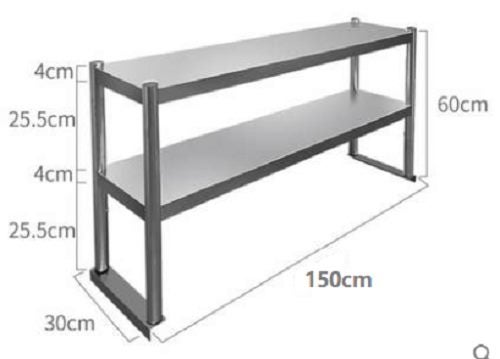 Stainless steel overbench double shelving 1500mm L x 300mm D x 600mm H - 2 tier Carousel 3