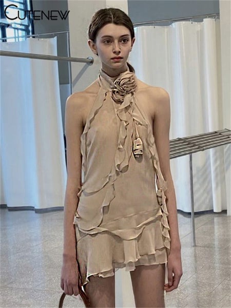 Cutenew Women's Summer Solid Strapless Mini Dresses Halter Elegant Carousel 1