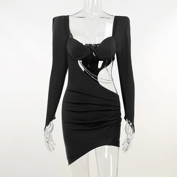 Mozision Autumn Diamond Chain Hollow Out Full Sleeve Mini Dress For Carousel 1