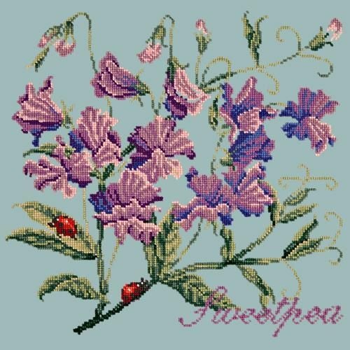 Elizabeth Bradley Tapestry Kit - Sweetpea (Pale Blue Background Wool) Carousel 1