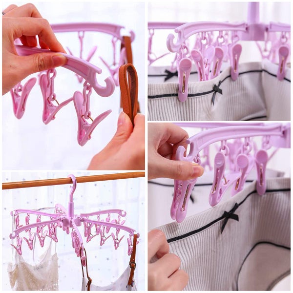 Sock Drying Rack 24 Clips Plastic Laundry Clothes Hanger Rotatable Carousel 7