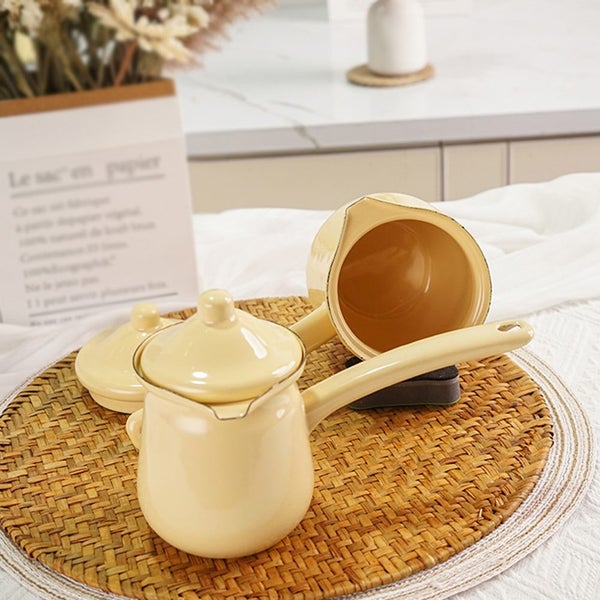 Mini Enamel Milk Pan Multipurpose Milk Warmer With Lid High Carousel 2