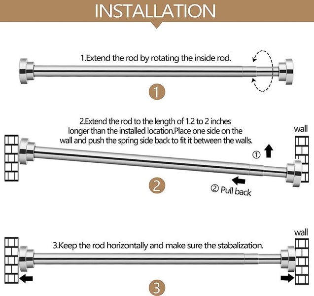 NEW 304 Stainless Steel Tension Shower Rod Non-Fall Anti Slip No Drill Carousel 2