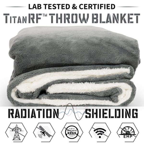  Mission Darkness TitanRF Radiation Shielding Throw Blanket -  50 x 60 (127cm x 152cm) Ultra-Soft Reversible Gray and White Design with  EMF Radiation Protection - This is Not a Faraday Cage 