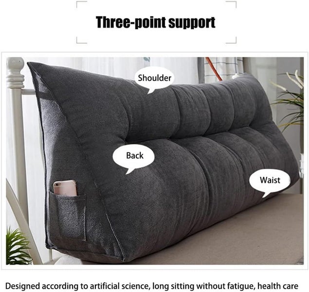 120CM Cotton Linen Filled Triangular Wedge Bed Cushion-Black Gray Carousel 1