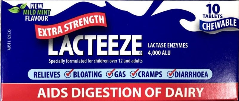 Lacteeze Extra Strength 10 chewable Tablets ** Pakuranga Pharmacy ** Carousel 1