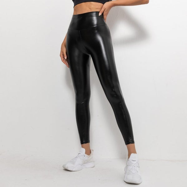 Sexy PU Leather Leggings Women's High Waist Elastic Hip Lifting Shiny Carousel 1