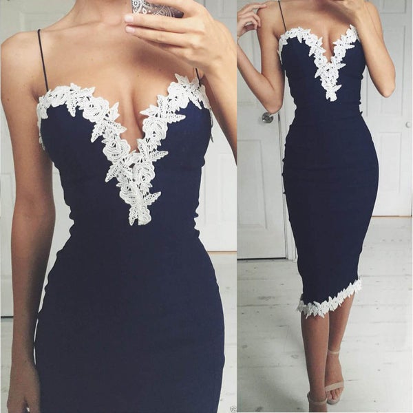 Womens Sexy V-neck Dress Slim Lace Bandage Bodycon Party Pencil Carousel 2