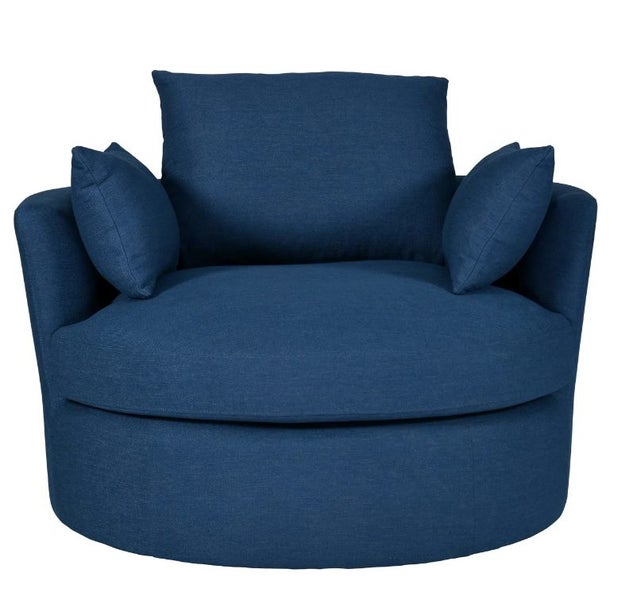 Austin Swivel Linen Snuggle Armchair Navy Carousel 1