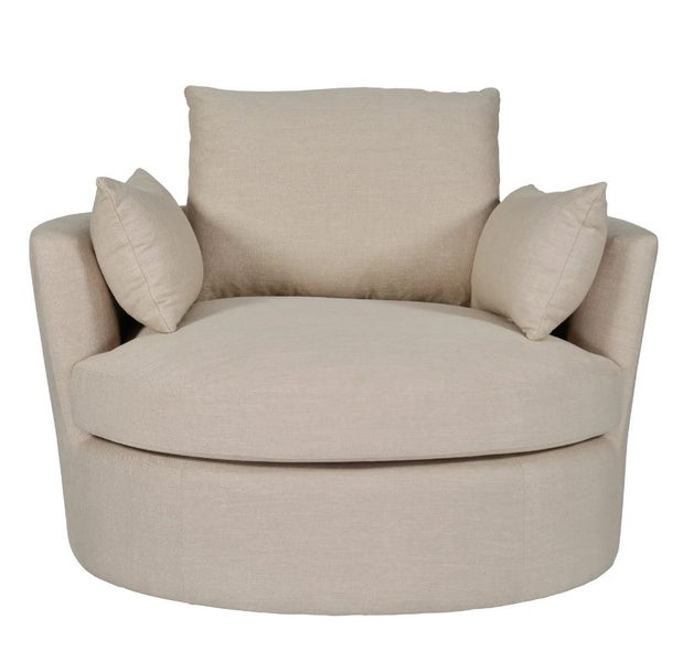 Austin Swivel Linen Snuggle Armchair Beige Carousel 1