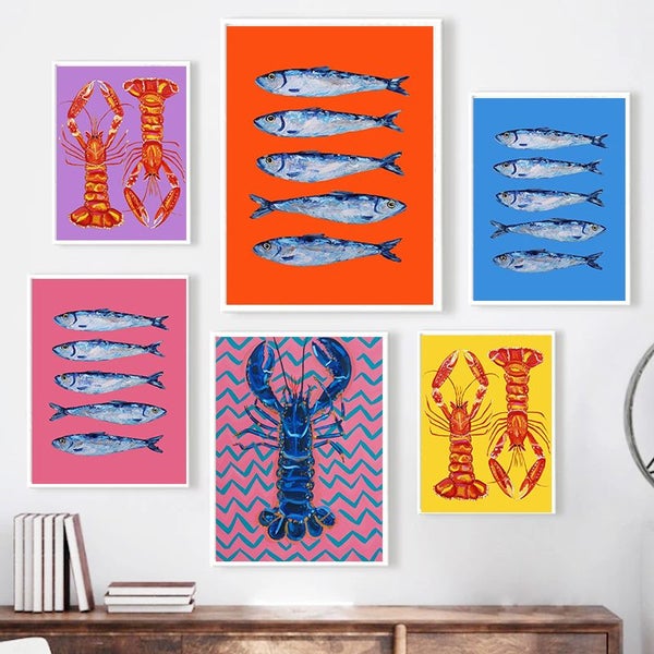 Colorful Sardine Lobster Fish Ocean Animal Poster Canvas Painting Carousel 2