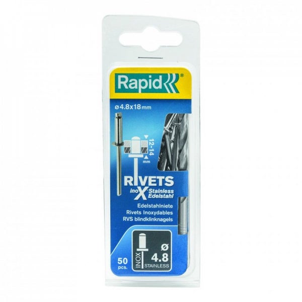 Rapid Rivets 4.8x18mm Stainless Steel 50pc + Drill Carousel 1