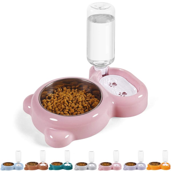 Dog Cat Bowls Pet Water Food Bowl Set with Auto Dispenser Bottle Detachable for Carousel 2