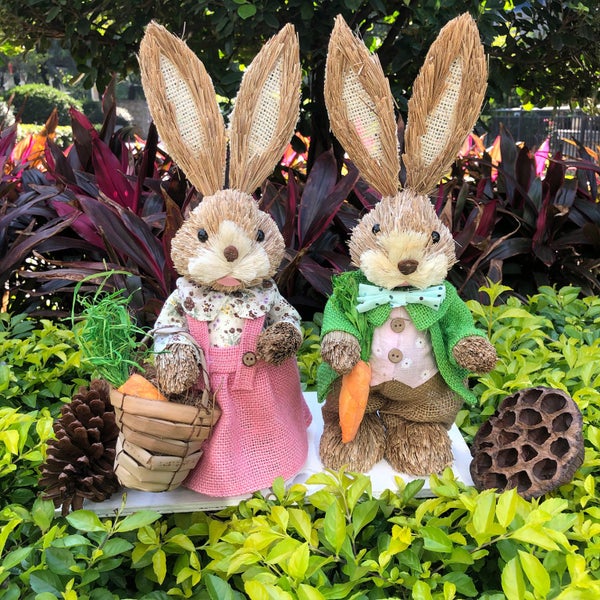 Year Easter Straw Easter Rabbit Decoration with Clothes Happy Easter Carousel 1