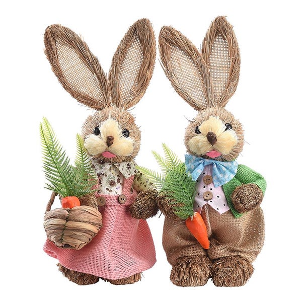 Year Easter Straw Easter Rabbit Decoration with Clothes Happy Easter Carousel 2