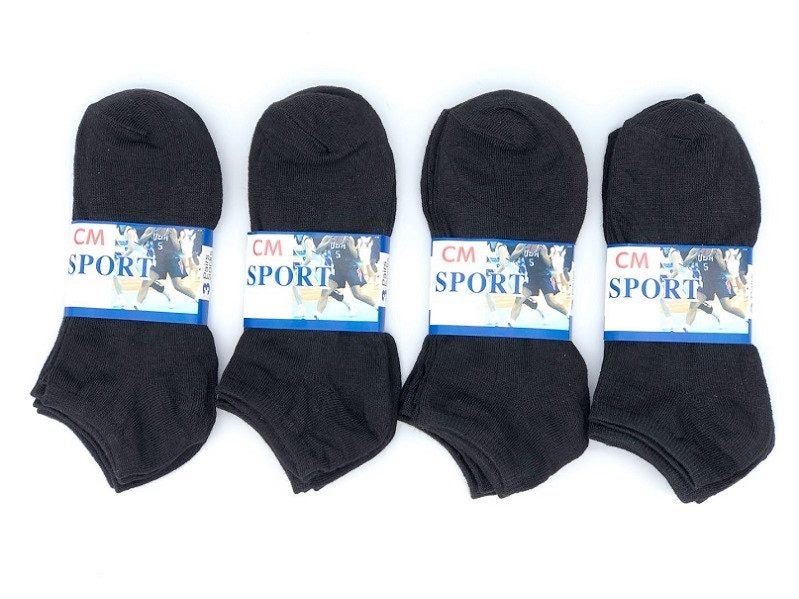 (12 Pairs) Thin Ankle Socks - BLACK - M7-11/ W8-12 Carousel 1